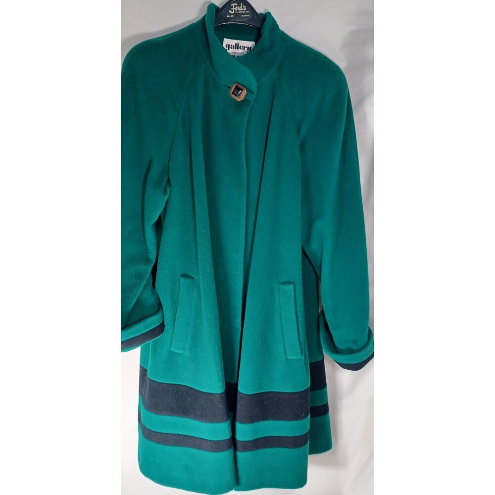 VTG Retro 80s 90s Gallery Made in USA Green Wool Blend Overcoat Women's XL- Flaw